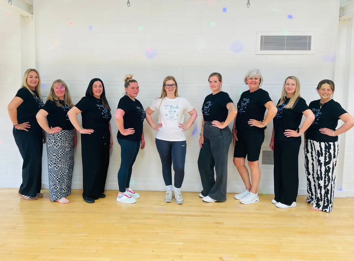 Hen party dance class in Leicester mid-routine with their teacher